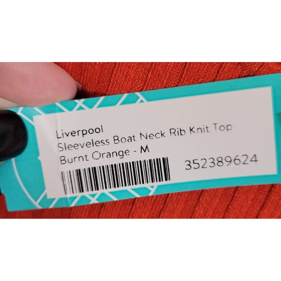 NWT Liverpool Sleeveless Boat Neck Rib Knit Top Size M Burnt Orange - Picture 7 of 8